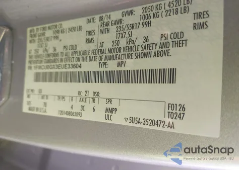 2014 Ford Escape Se z USA, uszkodzony, nr VIN 1FMCU0GX3EUE33604